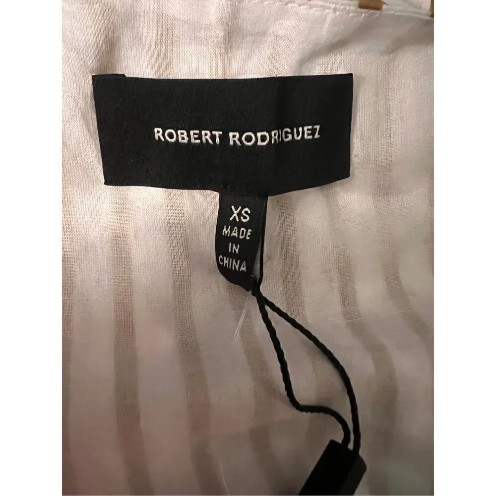 Robert Rodriguez XS Tiered Midi Dress Gold White Stripe Coastal Lagenlook New